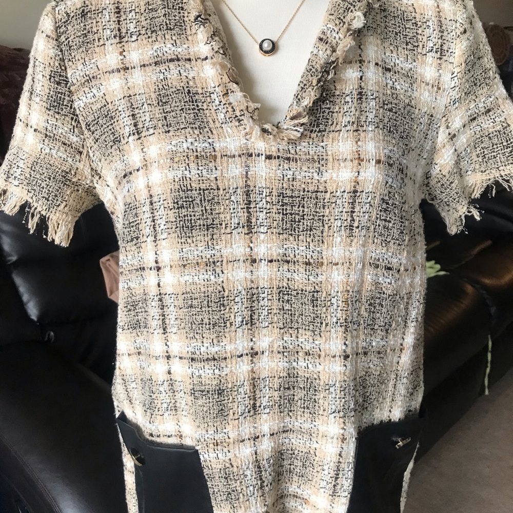 Vneck Tweed like Sheath Dress